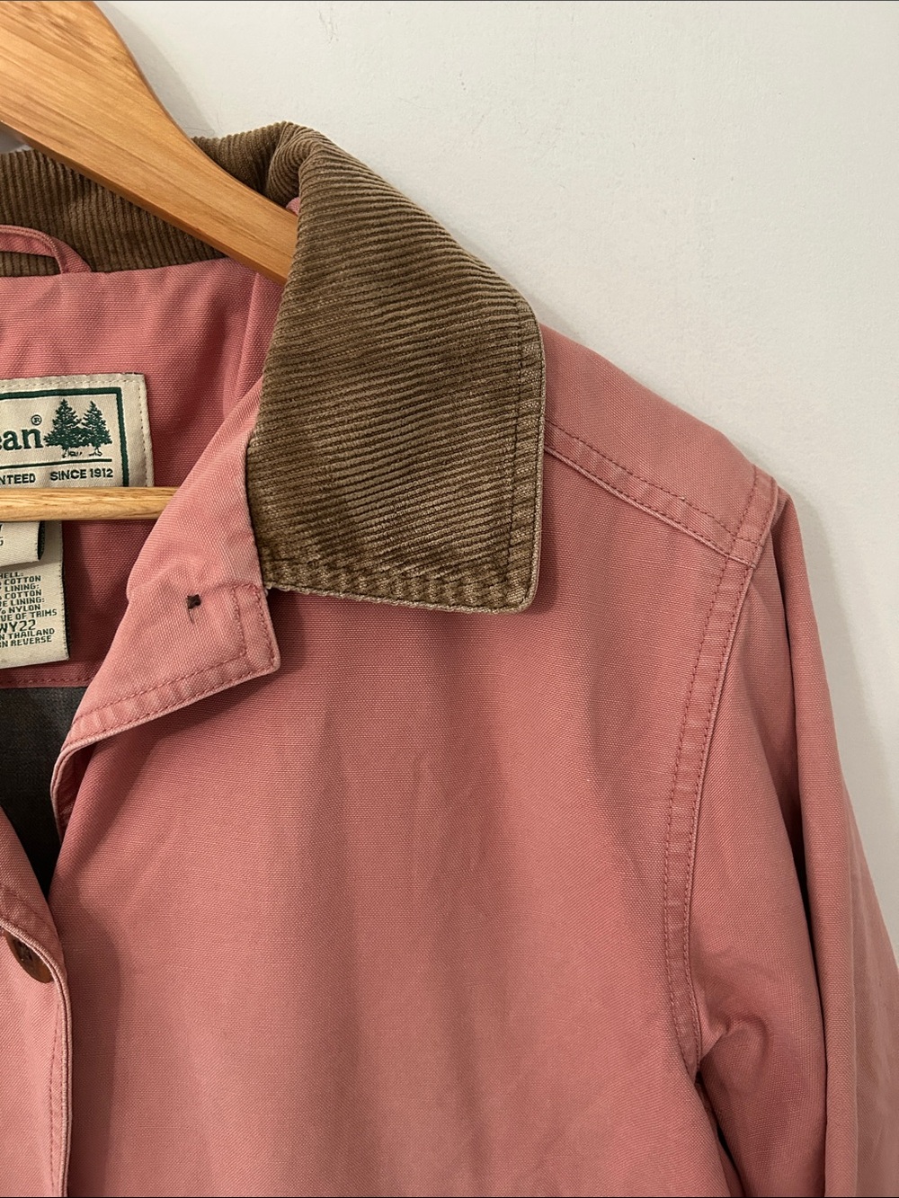 LLBean Chore Jacket Pink Canvas Barn Utility Brown Corduroy Collar Womens Medium - Picture 4 of 16